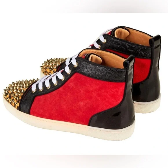 Christian Louboutin High Top Leopard Print Spike Toe Trainers Sneakers - Picture 3 of 9